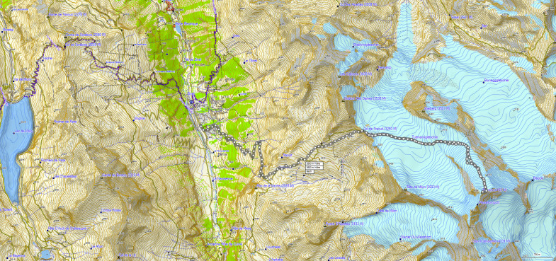 Unsere Route von der Tracuit hinauf zum Bishorn und der gesamte Abstieg hinunter nach Zinal.